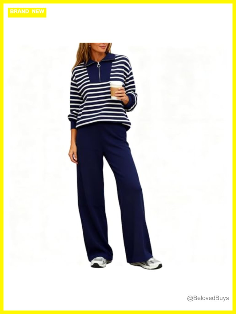 Cozy Lounge Sets For Women - 2 Piece Travel Outfits Long Sleeve Wide Leg Pants